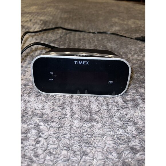 TIMEX T121-B-A Black/Silver Digital Alarm Clock W/ Red Display It Works - Picture 1 of 7
